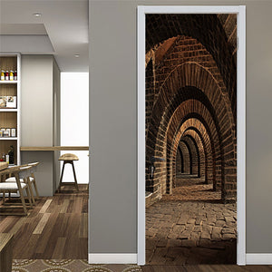3D Door Sticker Wood Adhesive Waterproof Wallpaper for Doors Living Room Bedroom Poster DIY Mural Decals Home Decor deursticker