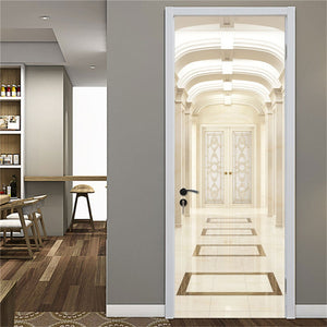 3D Door Sticker Wood Adhesive Waterproof Wallpaper for Doors Living Room Bedroom Poster DIY Mural Decals Home Decor deursticker